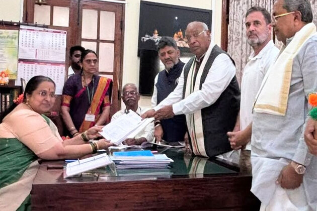 Mallikarjun Kharge files nomination for Rajya Sabha polls from Karnataka; Rahul Gandhi, Siddaramaiah accompany him