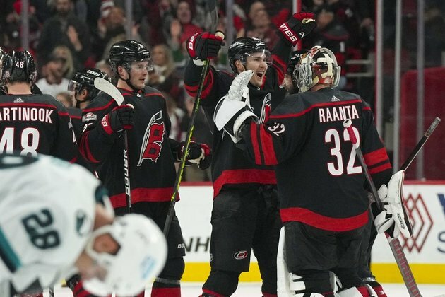 NHL roundup: Martin Necas, Hurricanes tie Sharks late, win in OT