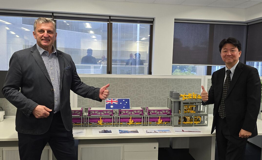 Chief executive of thyssenkrupp nucera Australia Dr Johann Rinnhofer and PGS managing director James Rhee