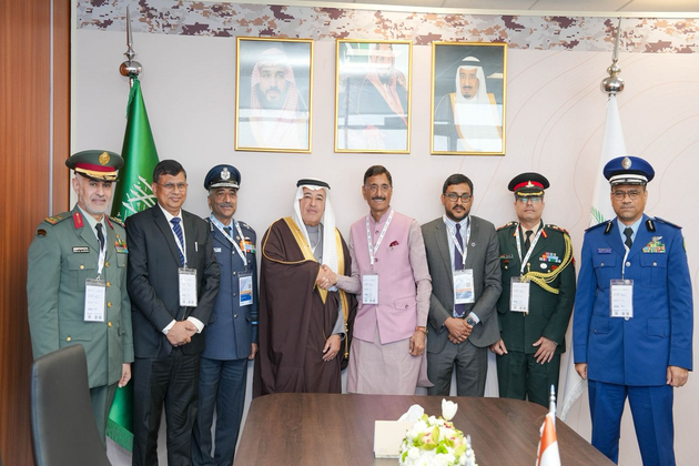 MoS Defence Sanjay Seth meets with his Arabian counterpart at the World Defence Show 2026
