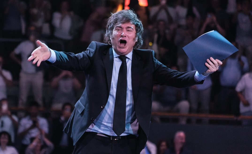 Javier Milei during the conference at the Madrid Economic Forum at the Palacio de Vista Alegre in Madrid on June 8, 2025 Spain