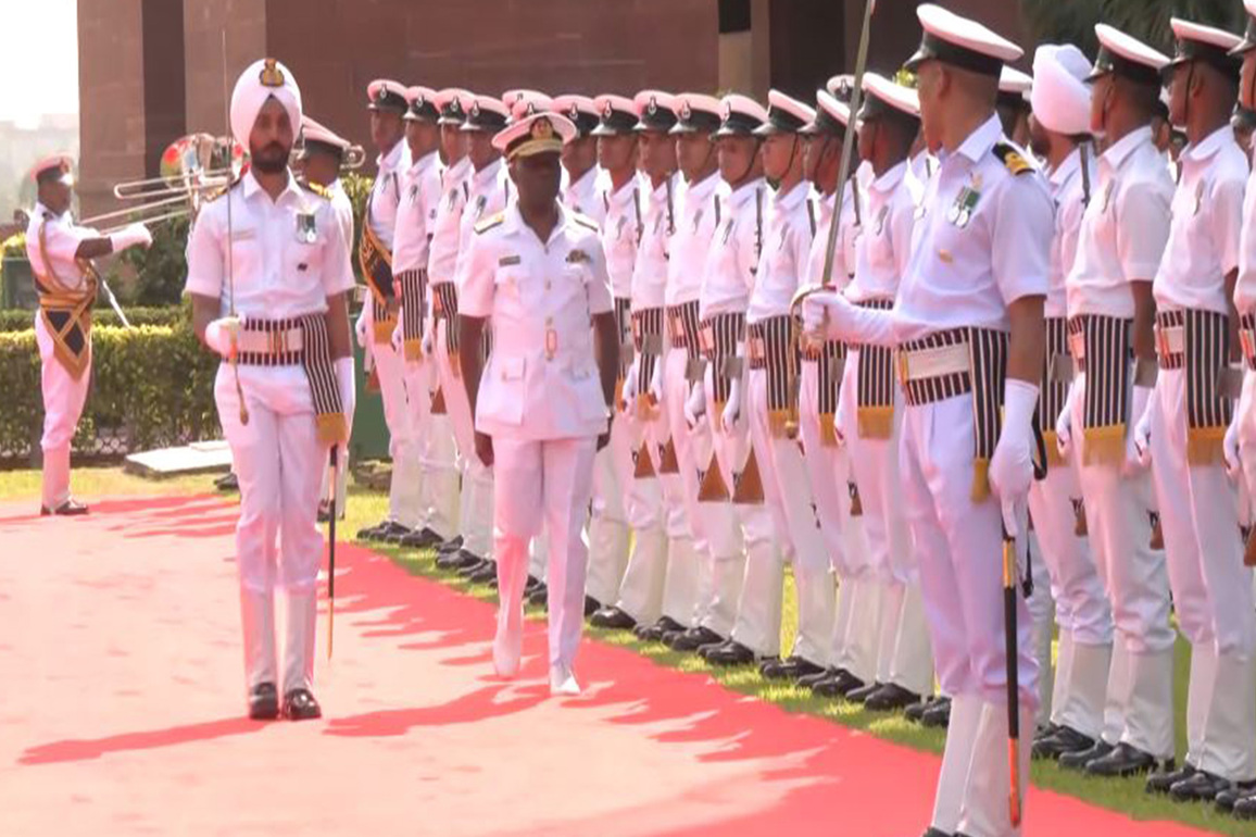 Kenya's Navy Commander Major General Paul Owuor Otieno receives Guard of Honour