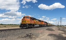 A passing freight train in rural Colorado, US