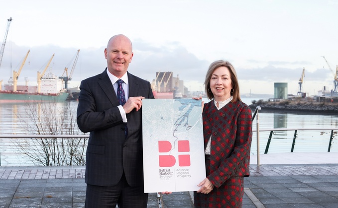 CEO of Belfast Harbour Joe O’Neill and chair, Dr Theresa Donaldson at the Port ahead of the launch of Belfast Harbour’s new five-year strategy - Credit: Belfast Harbour