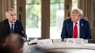US President Donald Trump and Canadian Prime Minister Mark Carney at the G7 Summit in Alberta, Canada on June 16, 2025.