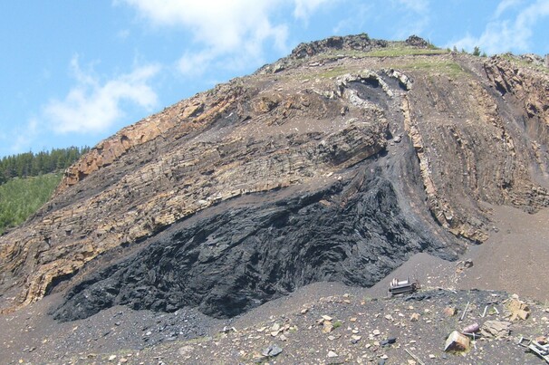 Abandoned Grassy Mountain coal mine in Alberta, Canada. 