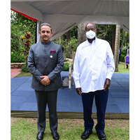 Mos MEA Kirti Vardhan Singh meets Uganda President Museveni, conveys PM Modi's greetings