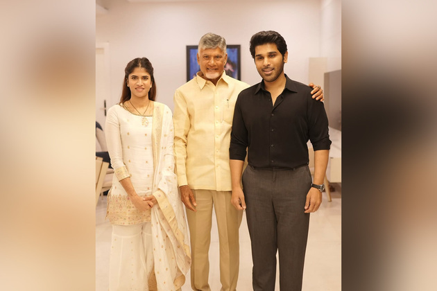 Andhra CM Chandrababu Naidu meets newlyweds Allu Sirish, Nayanika Reddy at their Hyderabad home