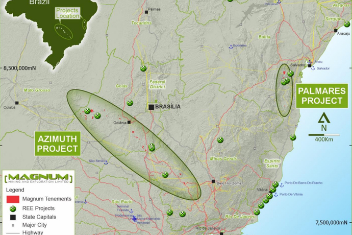 Mapa com projeto de terras raras adquiridos pela Magnum