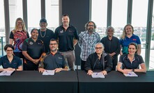 Rio Tinto Iron Ore corporate counsel Chloe Piper, Yinhawangka Aboriginal Corporation board member Rhonda Parker, Yinhawangka Aboriginal Corporation independent board member Nolan Hunter, Yinhawangka Aboriginal Corporation chief executive Liam Flanagan, Yinhawangka board member Jared Grabenhofer, Yinhawangka Aboriginal Corporation board member Gail Cox and Rio Tinto Iron Ore manager agreement making Eloise Hoffman.