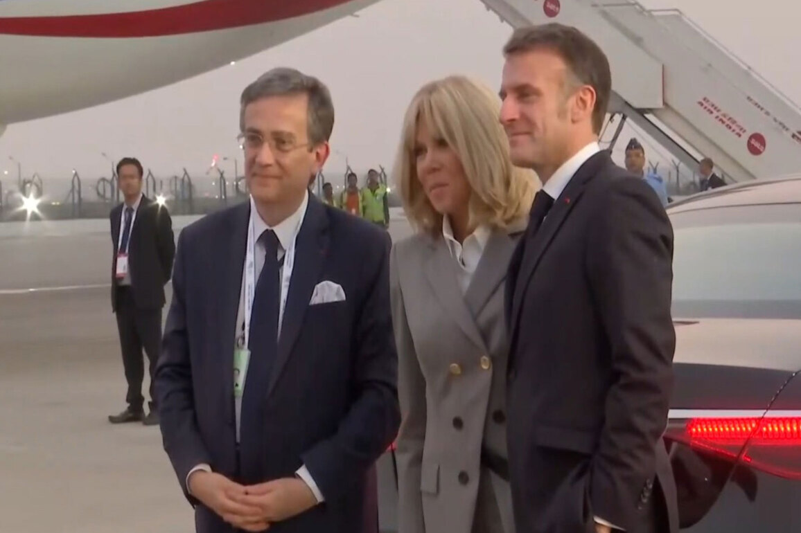 French President Emmanuel Macron departs from Delhi Airport after concluding India visit