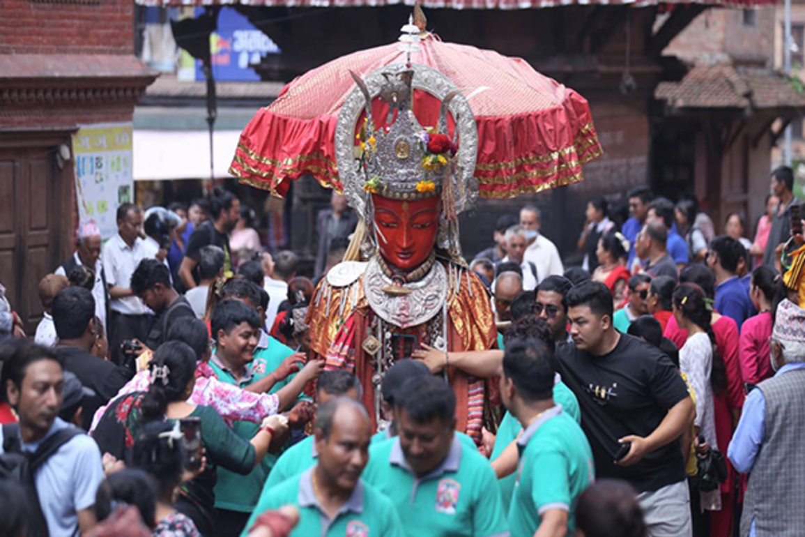Dipankar Buddhas parade through Bhaktapur celebrating Panchadan, the festival of five summer gifts