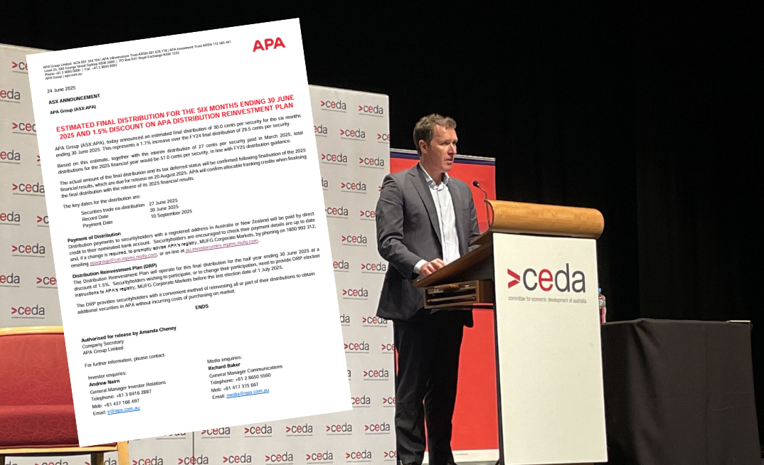 APA lifts payout to 57c, flags growth risks amid policy fog 