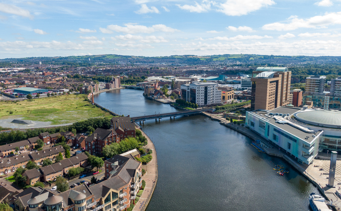 View of the Lagan River in the city centre of Belfast