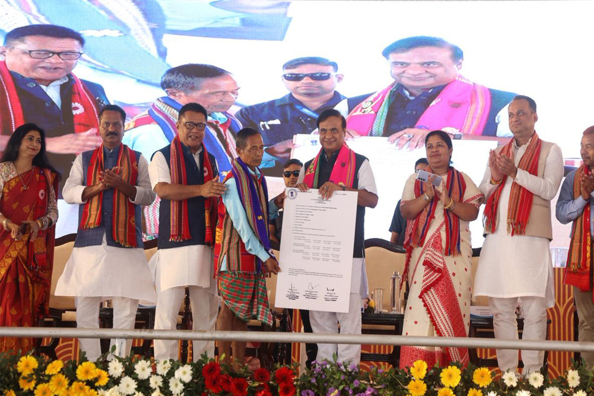 Assam CM Sarma hands over land title certificates to 4,673 Tribal families at Chhaygoan