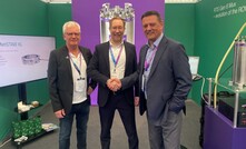  (Left-right) Freddy Knutsen, business developer, RTS AS, Daniel Esser, co-owner and director Business Development, Subsea Europe Services, and David Currie, MD, RTS UK at the RTS stand at Ocean Business 2023