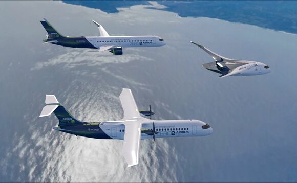The three zero emission hydrogen plane designs unveiled by Airbus | Credit: Airbus