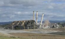 The chimneys being brought down at the old Hazelwood power station in 2020.