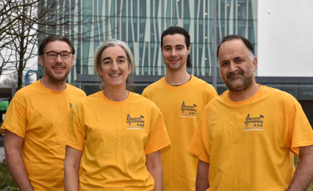 The team behind the Aberdeen Geothermal Feasibility Pilot: Dr David Cornwell, Professor Clare Bond, postgraduate researcher Tristan Roberts and Dr Vahid Vaziri