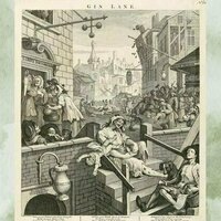 Gin Lane by William Hogarth is a critique of 18th-century London's growing funeral trade