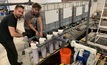  Lilac Solutions engineers Dennis Neymit (left) and Alex Gershanov working on a pilot-scale lithium extraction system at Lilac’s facility in Oakland