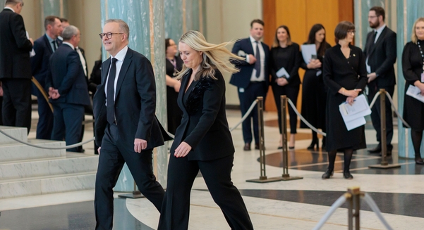 CANBERRA, AUSTRALIA - Sep 22, 2022: The Prime Minister of Australia Anthony Albanese and his partner Jodie Haydon in Parliament House.