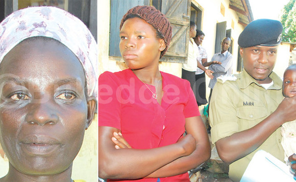 Lunkuse, maama w’omwana (waggulu) ate ku ddyo ye wa poliisi Mubi n’omwana, Samali Mutesi (ku kkono) gwe yabadde abbye. Lunkuse, maama w’omwana (waggulu) ate ku ddyo ye wa poliisi Mubi n’omwana, Samali Mutesi (ku kkono) gwe yabadde abbye.