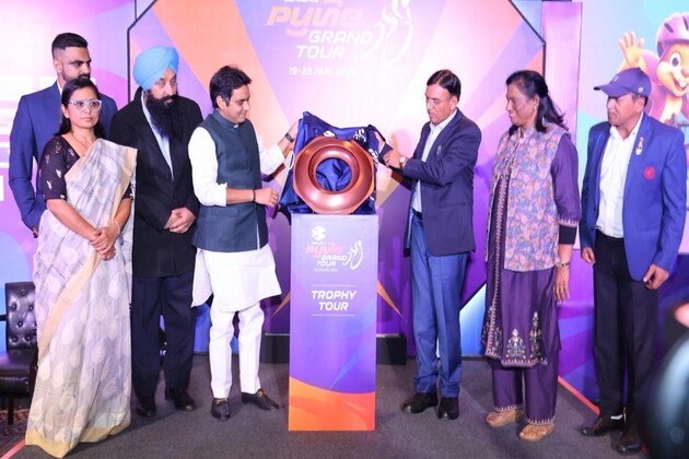 Pune Grand Tour unveils trophy in New Delhi in presence of Union Sports Minister Mandaviya, IOA president