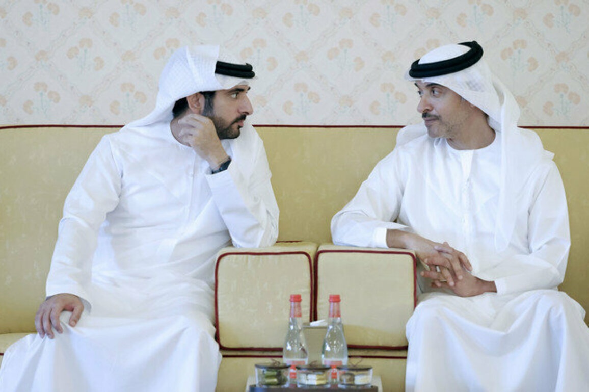 Hamdan bin Mohammed receives Hazza bin Zayed in Dubai