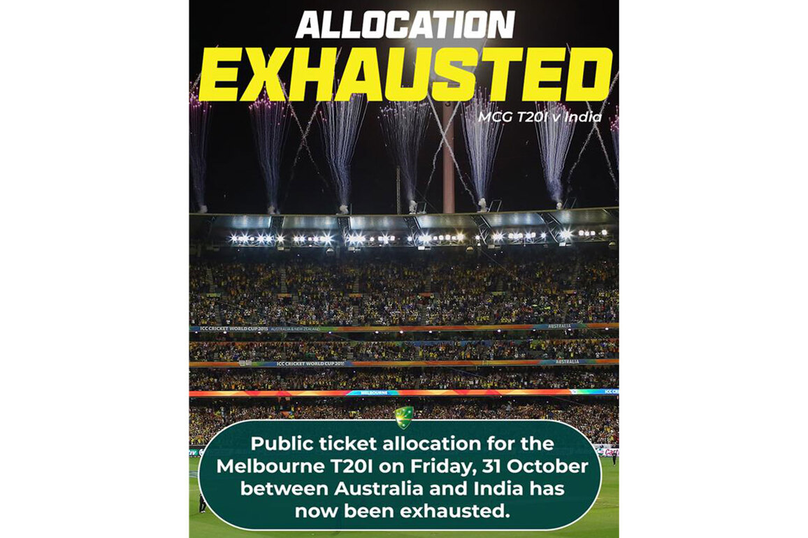 Huge crowd expected as public ticket allocation exhausted for Australia-India T20