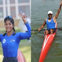 PM Modi interacts with Rasmita Sahoo, Moshin Ali from Khelo India Water Sports Festival during Mann Ki Baat