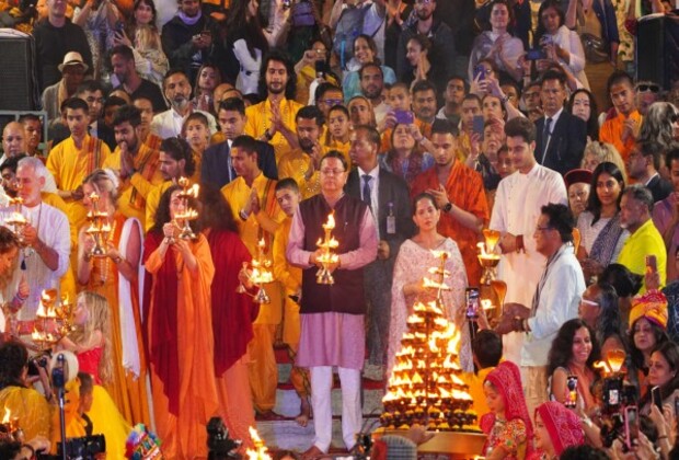 Uttarakhand CM Dhami attends Sandhya Ganga Aarti at Parmarth Niketan Ashram in Rishikesh