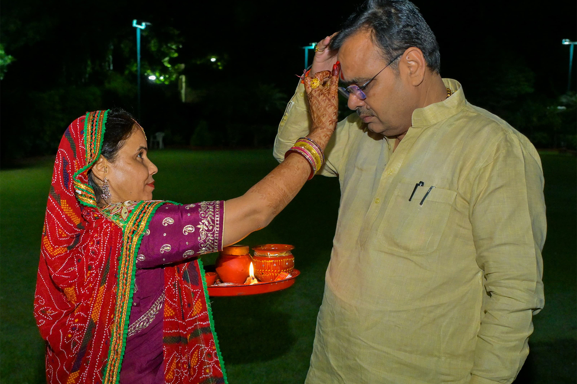 Rajasthan CM Bhajanlal Sharma performs Karva Chauth rituals with wife Geeta, prays for women's happiness and prosperity