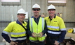Daryl Henthorn (left), Wayne McGrath and Ross Graham with the first gold bar poured.
