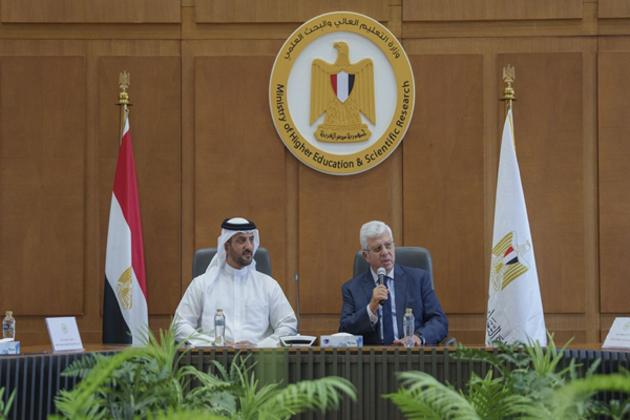 Sultan bin Ahmed, Egypt's Minister of Higher Education discuss strategic partnership