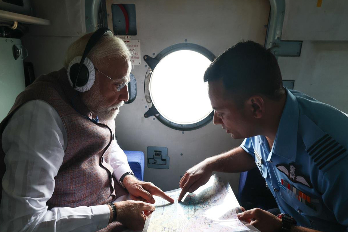 PM Modi undertakes an aerial survey in Himachal to assess flood situation