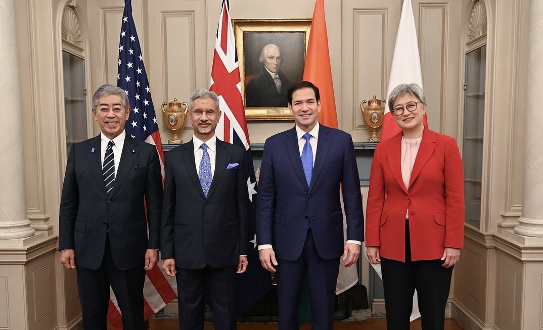 Japan’s foreign minister Takeshi Iwaya (left), India’s minister of external affairs Subrahmanyam Jaishankar, US secretary of state Marco Rubio, and Australia’s foreign minister Penny Wong.