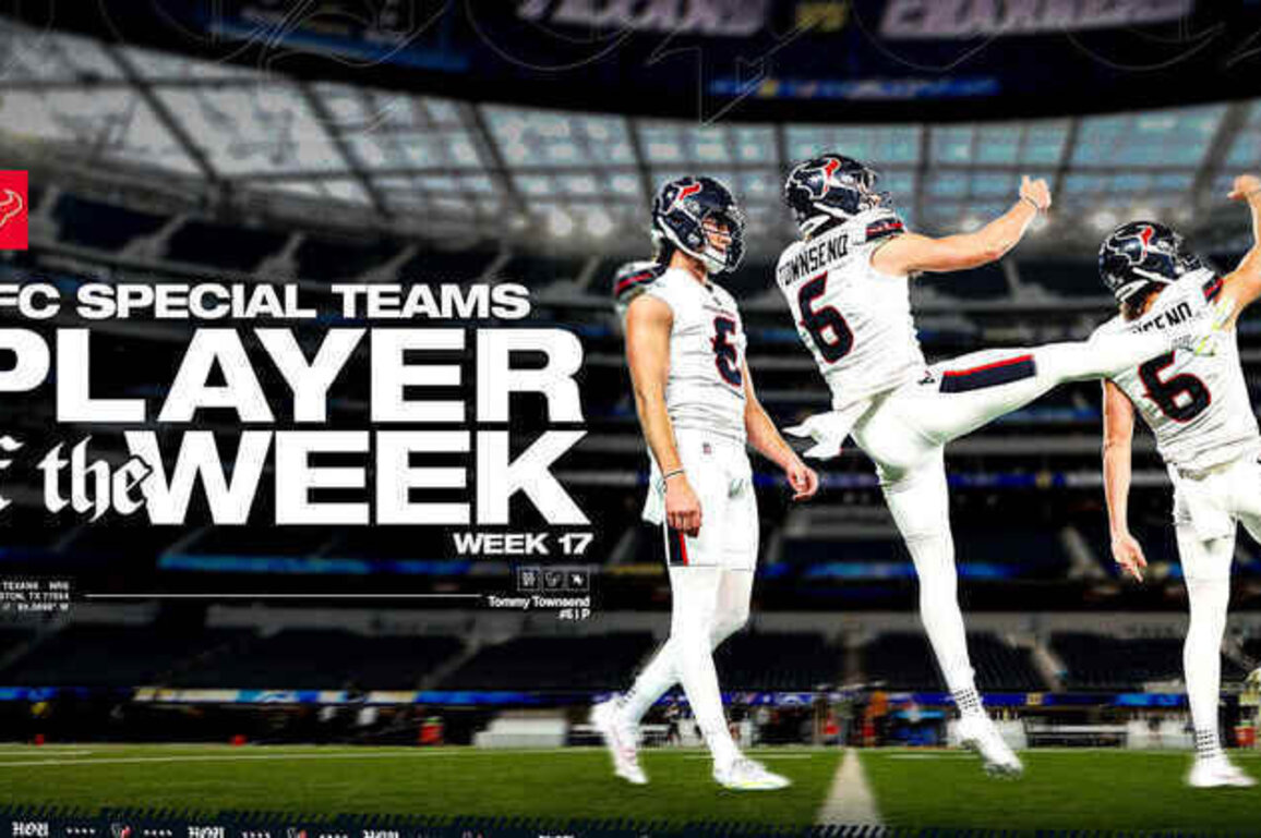 Houston Texans Tommy Townsend Named AFC Special Teams Player of Week