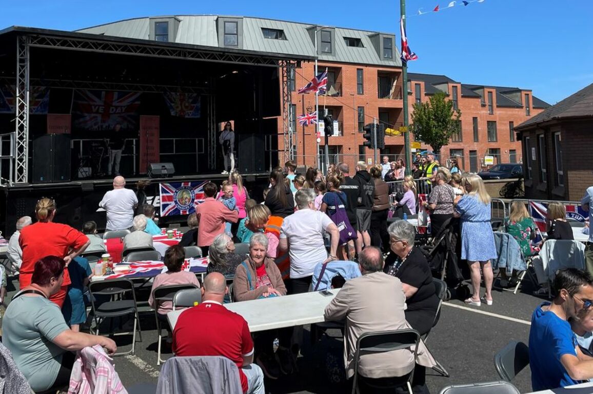 East Belfast VE Day street party marks end of war anniversary under clear blue skies