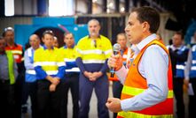 Glenn Swift speaking at Komatsu's Welshpool facility.