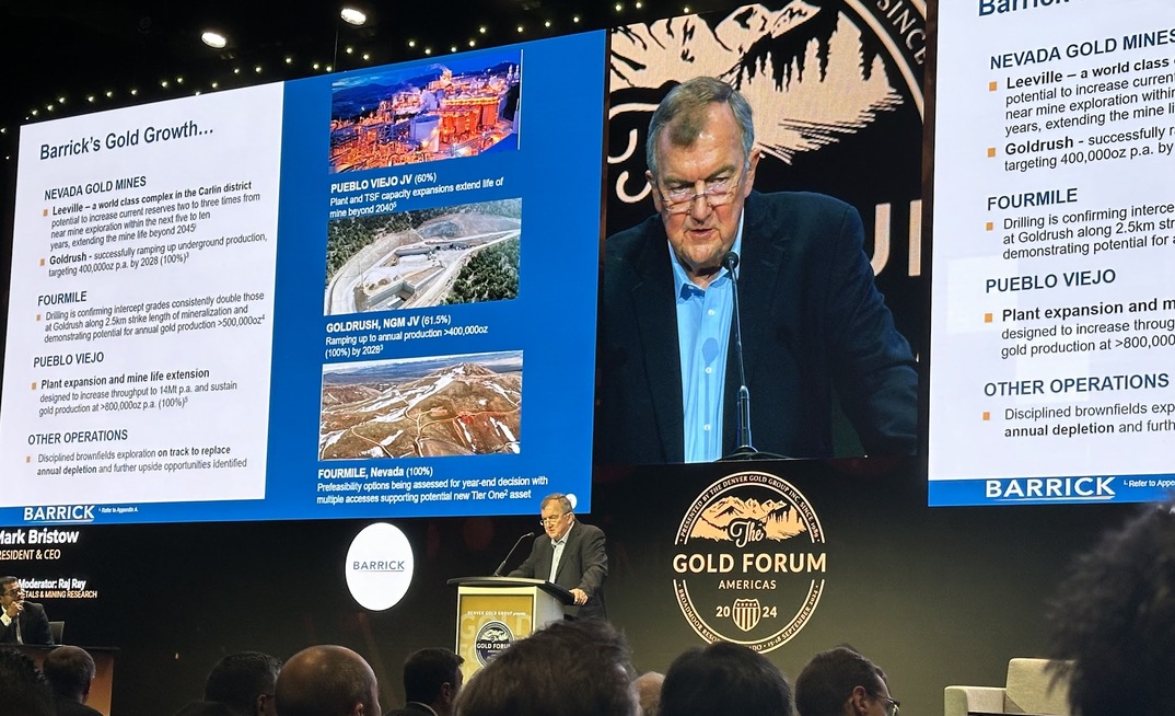 Barrick's Mark Bristow presenting at GFA 2024.