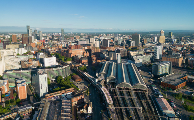 Aerial view over Manchester city centre (Credit: ChrisHepburn on iStock)