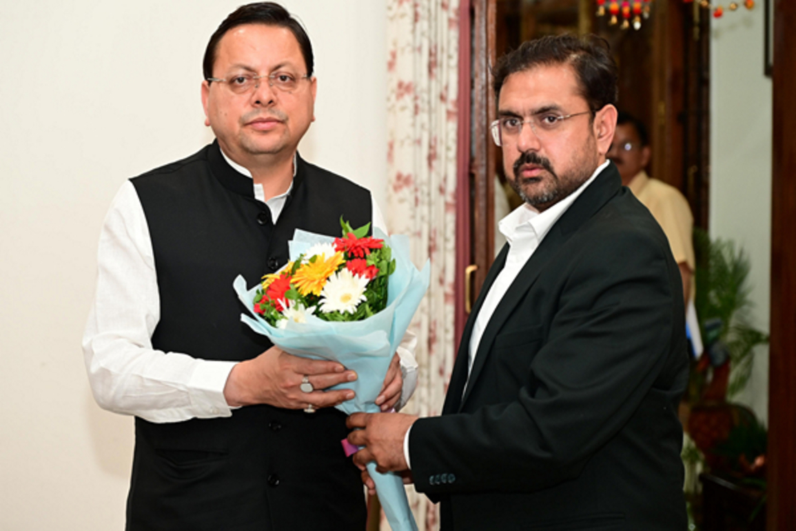 J-K Minister Satish Sharma meets Uttarakhand CM Pushkar Singh Dhami