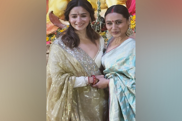 Alia Bhatt shares a warm hug with Rani at Durga Puja, exudes grace in stunning lehenga