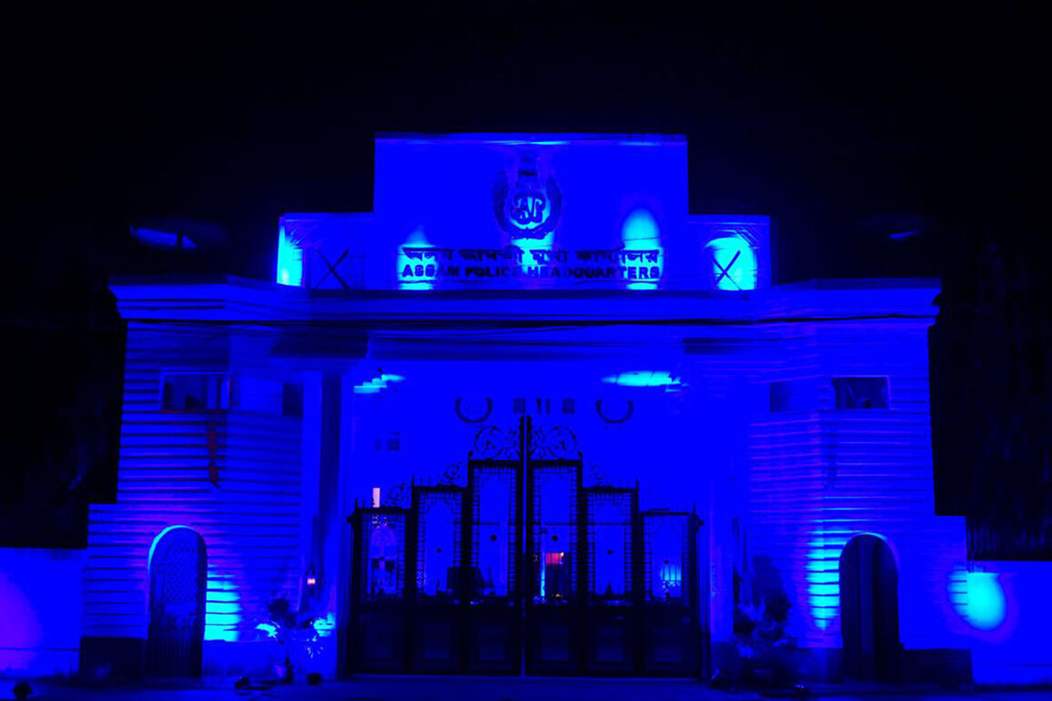 Assam Police headquarters lit in blue to mark World Children's Day