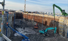 Sheet piles driven into the ground to secure the excavation pit as part of the construction of the Nordhavn Tunnel in Copenhagen