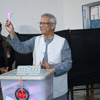 Bangladesh interim Chief Adviser Muhammad Yunus casts vote in historic election