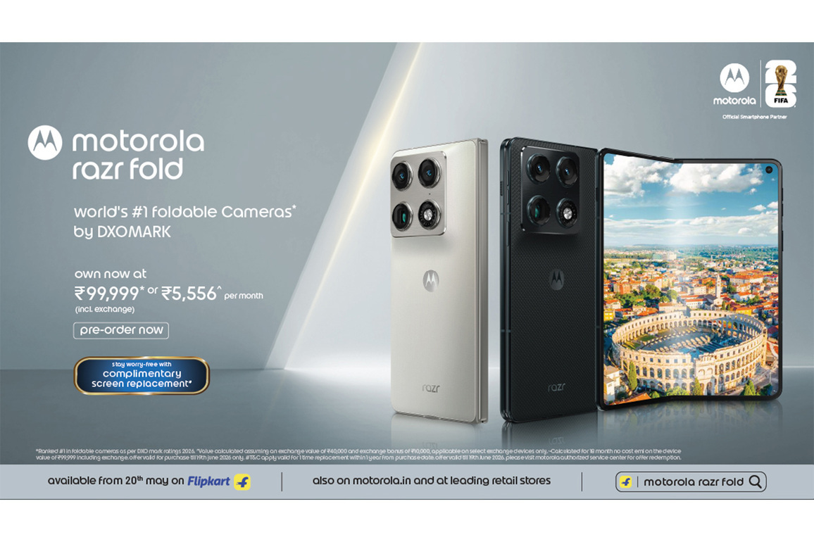 Motorola razr fold launched with DXOMARK Gold Label camera, 6000mAh battery & 8.1" 2K display. Starting Rs. 5,556*/month