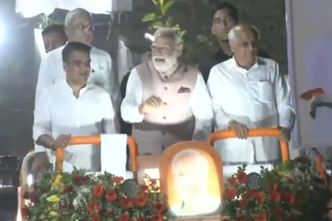PM Modi holds roadshow in Vadodara with Gujarat CM Bhupendra Patel