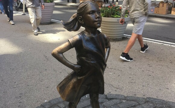 Kristen Visbal's 'Fearless Girl' bronze sculpture, New York City